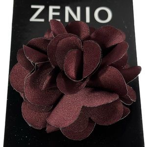 Zenio Men's Floral Lapel Pin Burgundy Flower 100% Microfiber Fabric